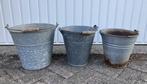 5x Brocante oude zinken emmer / 2x met houten handvat, Ophalen of Verzenden