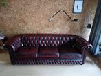 Chesterfield Bank + Hocker, Ophalen, 125 cm of meer, Leer, Zo goed als nieuw
