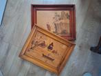 Vintage houten marqueterie wandpanelen – set van 2, Antiek en Kunst, Ophalen of Verzenden