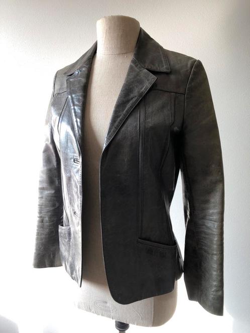 Stijlvol DNA jasje grijsblauw leer - S, Kleding | Dames, Jasjes, Kostuums en Pakken, Gedragen, Zwart, Ophalen of Verzenden