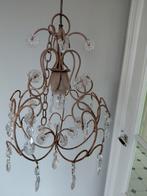 Brocante Smeedijzeren Hanglamp met Glaspegels, Ophalen of Verzenden, Gebruikt, Glas, Brocante