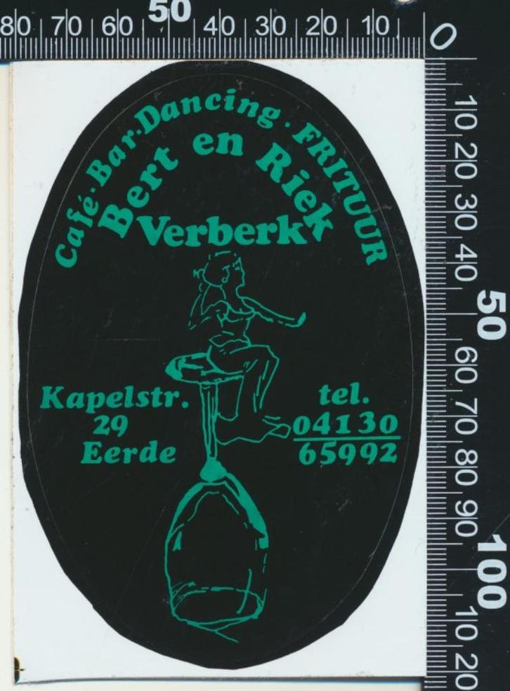 Sticker: Cafe Bar Dancing - Bert en Riek Verberk - Eerde, Verzamelen, Stickers, Zo goed als nieuw, Bedrijf of Vereniging, Ophalen of Verzenden