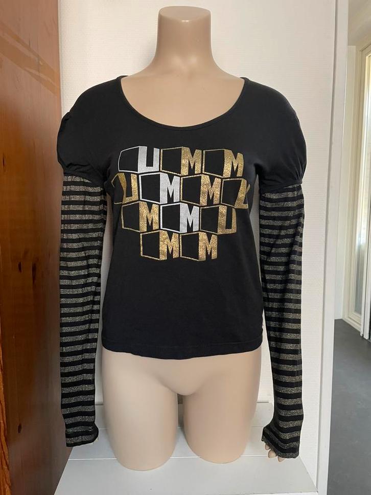 Trui shirt umm zwart zilver goud strepen print truitje 36/S, Kleding | Dames, Truien en Vesten, Gedragen, Maat 36 (S), Zwart, Ophalen of Verzenden