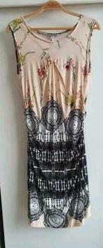 Tramontana supermooie jurk beige/zwart met bloemen zgan, Maat 38/40 (M), Tramontana, Beige, Ophalen of Verzenden