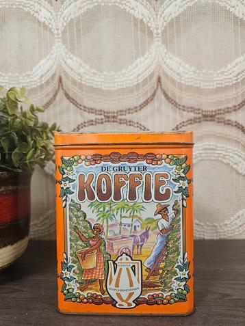 Vintage de Gruyter koffieblik oranje retro koffie blik beschikbaar voor biedingen