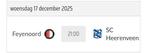 Feyenoord Heerenveen 2 kaarten naast elkaar vak D, Tickets en Kaartjes, Overige typen, Twee personen, December