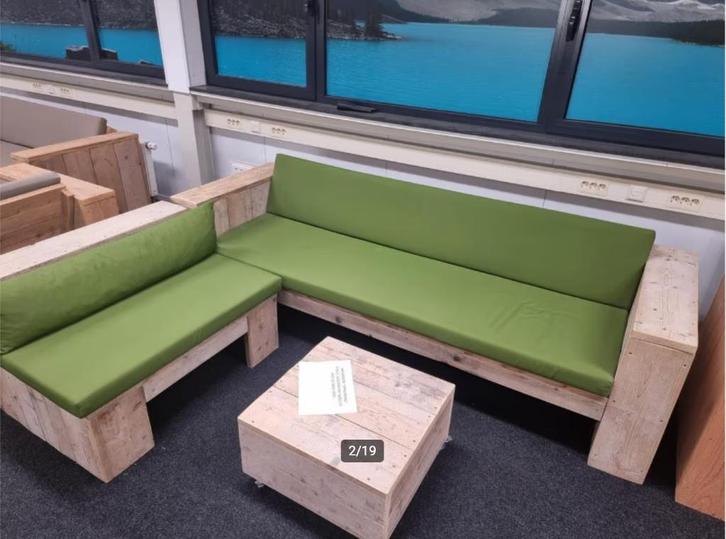 Steigerhout loungeset ACTIE showroom loungebanken en tuinset, Tuin en Terras, Tuinsets en Loungesets, Nieuw, Steigerhout, Bank