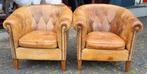 2x Chesterfield schapenleren fauteuil vintage + BEZORGING, Gebruikt, Chesterfield, Ophalen of Verzenden, 75 tot 100 cm