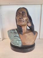 Bronzen buste beeld indiaan hoofd, Antiek en Kunst, Ophalen