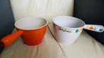 2x Le Creuset gietijzeren saus-fonduepan 16cm, Ophalen of Verzenden, Zo goed als nieuw, Gietijzer, Koekenpan of Braadpan