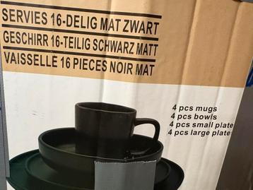Nieuw 16-delig Mat Zwart Servies beschikbaar voor biedingen