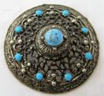 Keltische schild broche, verzilverd tin, turquoise stenen (7, Sieraden, Tassen en Uiterlijk, Broches, Overige materialen, Zo goed als nieuw