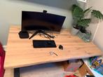 Eiken houten eettafel boomstam de Bommel 2x1M stalen X-poten, Ophalen, Eikenhout, 50 tot 100 cm, Zo goed als nieuw