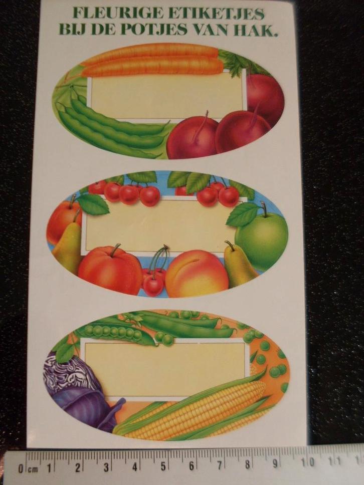 3x sticker fleurige etiketjes bij de potjes van hak groente, Verzamelen, Stickers, Zo goed als nieuw, Merk, Ophalen of Verzenden