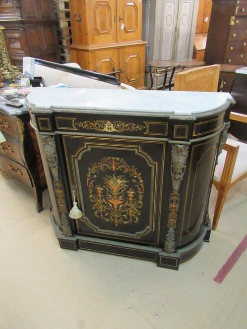 Oer 09971 ANTIEKE gebogen zwarte boulle 1 deurs kastje, Antiek en Kunst, Antiek | Meubels | Kasten, Ophalen