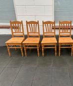 4 mooie landelijk grenen houten stoelen € 15 pst., Ophalen, Bruin, Zo goed als nieuw, Landelijke stijl