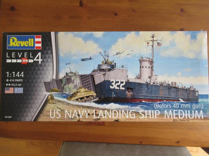 US Navy Landing Ship medium w/Bofors  Gun (Revell 1/144), Hobby en Vrije tijd, Modelbouw | Boten en Schepen, Nieuw, 1:50 tot 1:200