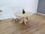 Eiken ronde tafel met eiken matrixpoot, Nieuw, Eikenhout