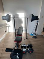 Fitnessbank + halters + 90 KG Gewicht, Sport en Fitness, Fitnessmaterialen, Ophalen, Zo goed als nieuw, Fitnessbank