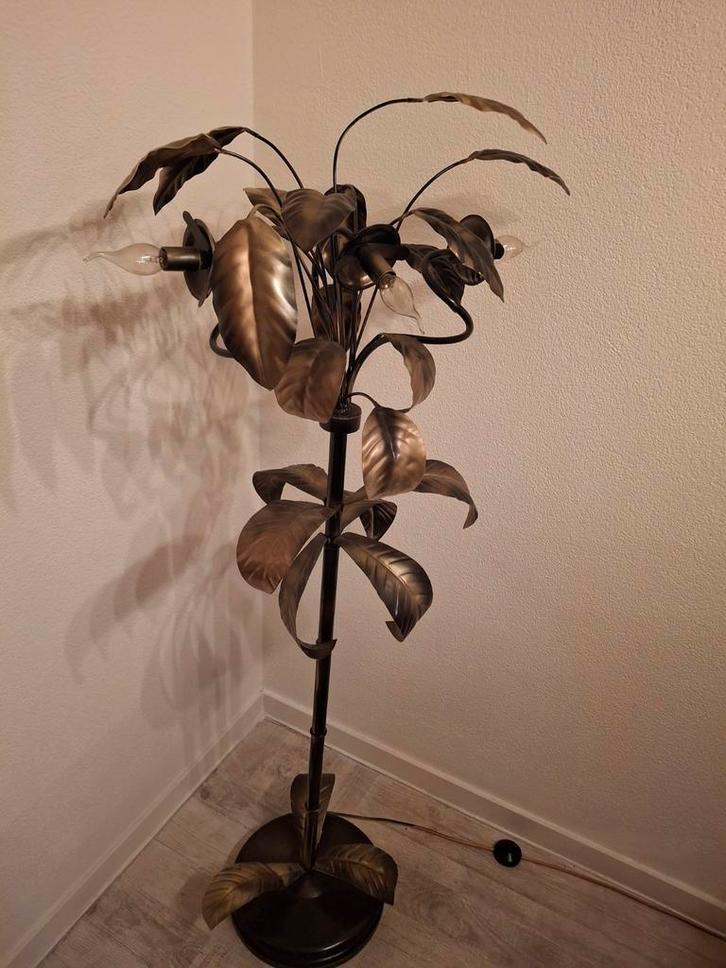 Vintage Lamp met Bladeren - Goud & Zwart, Huis en Inrichting, Lampen | Vloerlampen, Gebruikt, Minder dan 100 cm, Metaal, Ophalen of Verzenden