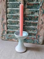 Vintage Turquoise-wit keramiek kandelaar., Ophalen of Verzenden, Wit, Minder dan 25 cm