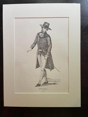 1852 Oud kostuum / Franse tekst - In leuke lijst UNIEK beschikbaar voor biedingen