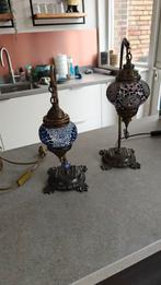 2 Oosterse tafellampen - blauw & roze, Gebruikt, Ophalen of Verzenden, Glas, Minder dan 100 cm