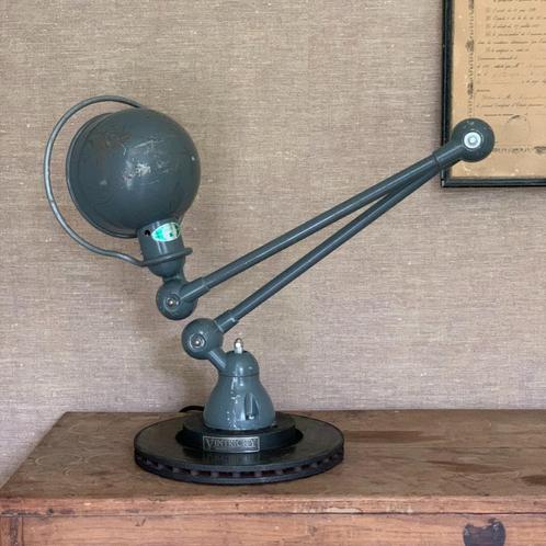 Jieldé | Blauw Grijs | Tafellamp | Vintage | Oud | 2-armig, Huis en Inrichting, Lampen | Tafellampen, Gebruikt, Minder dan 50 cm