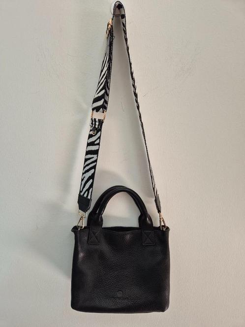 Tas43 - Zwarte leren MicMacBags tas (1), Sieraden, Tassen en Uiterlijk, Tassen | Damestassen, Zo goed als nieuw, Handtas, Zwart