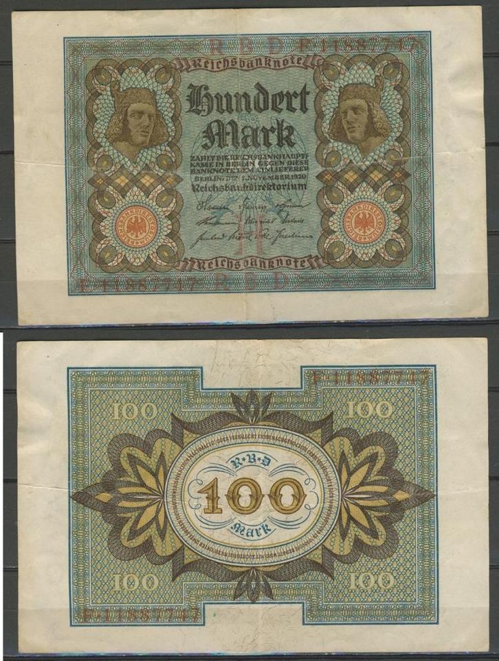Berlin 1920 100 Mark N170279 Reichsbanknote Biljet c-321 jdu, Postzegels en Munten, Bankbiljetten | Europa | Niet-Eurobiljetten