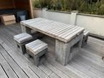 Tuinset, natuursteen met tropisch hardhout, uniek!, Tuin en Terras, Tuinsets en Loungesets, Ophalen, Gebruikt, Bank, Tuinset