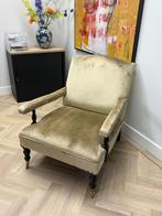 Elegante beige velours fauteuils met wieltjes, Huis en Inrichting, Ophalen, Zo goed als nieuw, Minder dan 75 cm, 50 tot 75 cm