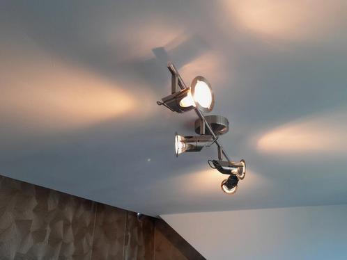 RVS plafondspot zo goed als nieuw. 4 draaibare spotjes., Huis en Inrichting, Lampen | Spots, Zo goed als nieuw, Plafondspot of Wandspot