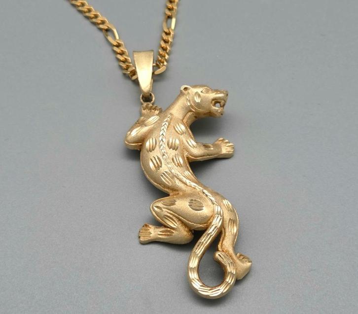 Gouden Luipaard hanger. 2025/615. 16.7 Gram., Sieraden, Tassen en Uiterlijk, Kettinghangers, Zo goed als nieuw, Goud, Goud, Dier