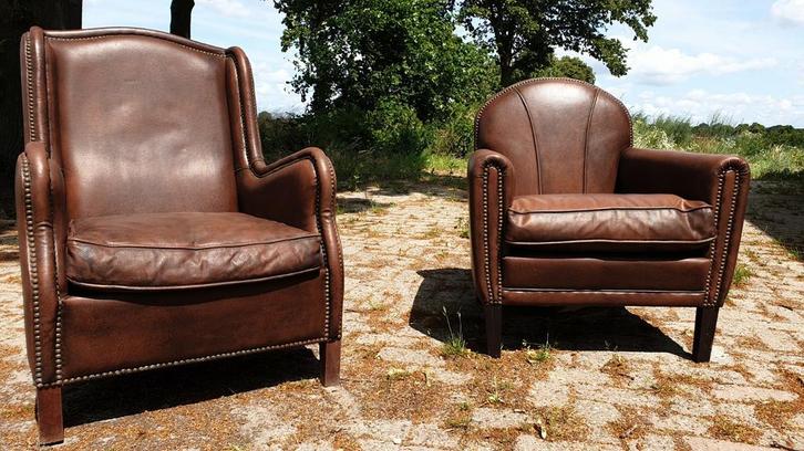 Leder fauteuils, Huis en Inrichting, Fauteuils, Zo goed als nieuw, Stof, 75 tot 100 cm, Ophalen