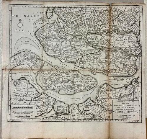 18e eeuwse kaart Voorne-Putten, Antiek en Kunst, Kunst | Etsen en Gravures, Ophalen of Verzenden