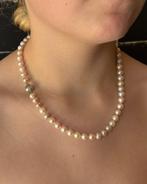 Diamanten 14k bol slot goud rose kleurige parel ketting dame, Voordeelsieraden, Ophalen of Verzenden, Zo goed als nieuw, Met edelsteen
