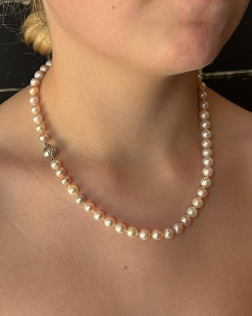 Diamanten 14k bol slot goud rose kleurige parel ketting dame, Sieraden, Tassen en Uiterlijk, Kettingen, Zo goed als nieuw, Goud