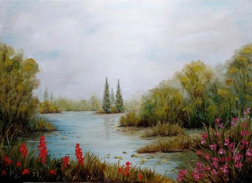 Olieverfschilderij landschap, Nieuw,  70 x 50, €195,00, Antiek en Kunst, Kunst | Schilderijen | Klassiek, Ophalen of Verzenden