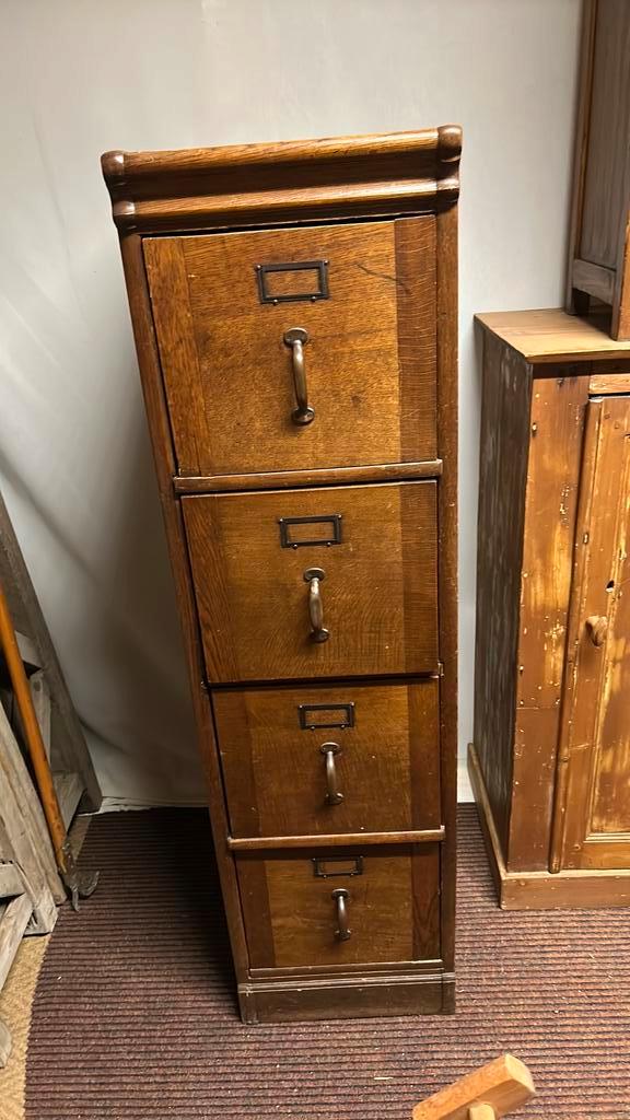 Antieke Vintage Houten archiefkast, Huis en Inrichting, Kasten | Roldeurkasten en Archiefkasten, Gebruikt, 100 tot 150 cm, Minder dan 50 cm