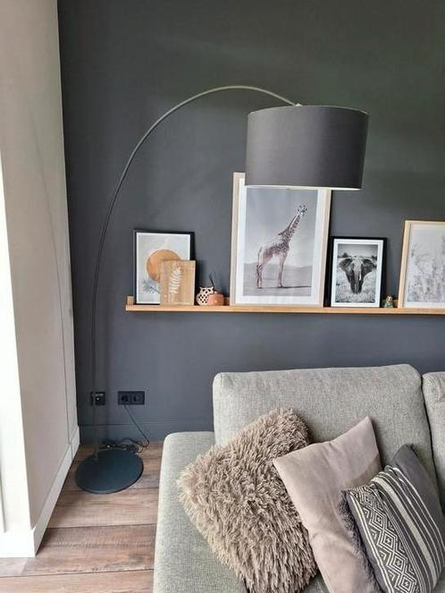 Moderne booglamp met stoffen kap, Huis en Inrichting, Lampen | Hanglampen, Zo goed als nieuw, 75 cm of meer, Ophalen