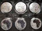 6 x Ruanda Rwanda - Wildlife - 6 x 1 oz silver, Ophalen of Verzenden, Zilver