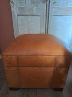 Vintage Cognac Leren Poef / Hocker - 50x50x40 cm, Huis en Inrichting, Banken | Voetenbanken en Poefen, Gebruikt, Leer, Ophalen of Verzenden