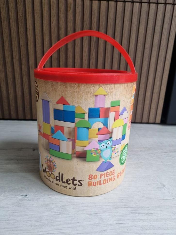 Woodlets houten blokjes 79 stuks, Kinderen en Baby's, Speelgoed | Houten speelgoed, Zo goed als nieuw, Overige typen, Ophalen of Verzenden