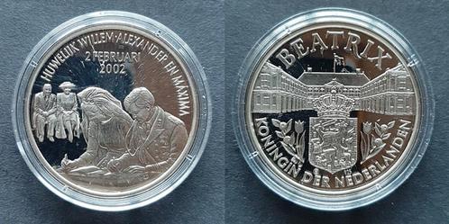 Beatrix Huwelijk Willem Alexander en Maxima 2002 zilver, Postzegels en Munten, Penningen en Medailles, Zilver, Nederland, Verzenden