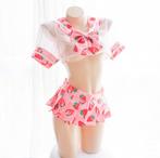 Roze lolita lingerie setje sexy schoolmeisjes uniform pakje, Verzenden, Roze, Setje