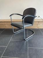 Gispen 414 fauteuil, chroom, donkergrijs leder, Huis en Inrichting, Fauteuils, Minder dan 75 cm, Design, Zo goed als nieuw, Metaal