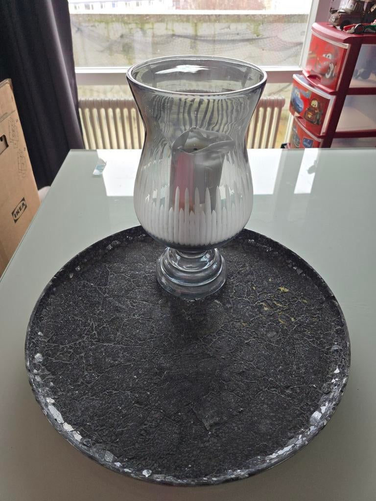 Mooi groot plateau, schaal, mozaïek glas, groot windlicht, Huis en Inrichting, Ophalen, Zo goed als nieuw