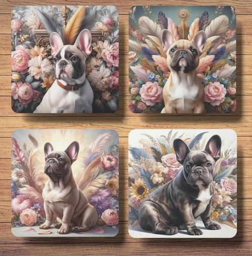 Franse Bulldog Barok stijl onderzetters met houder, Huis en Inrichting, Woonaccessoires | Onderzetters, Nieuw, Glas of Kopje, Ophalen of Verzenden