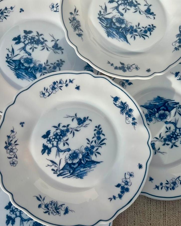 Vintage arcopal frans servies blauw wit patroon ontbijtbord, Huis en Inrichting, Keuken | Servies, Bord(en), Overige stijlen, Glas